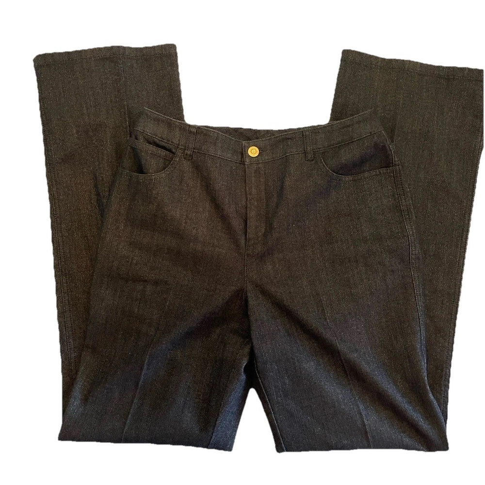 St. John Collection Wide Leg Black Dark Wash Jeans W/ Gold Shimmer Sz 8 Reg $248